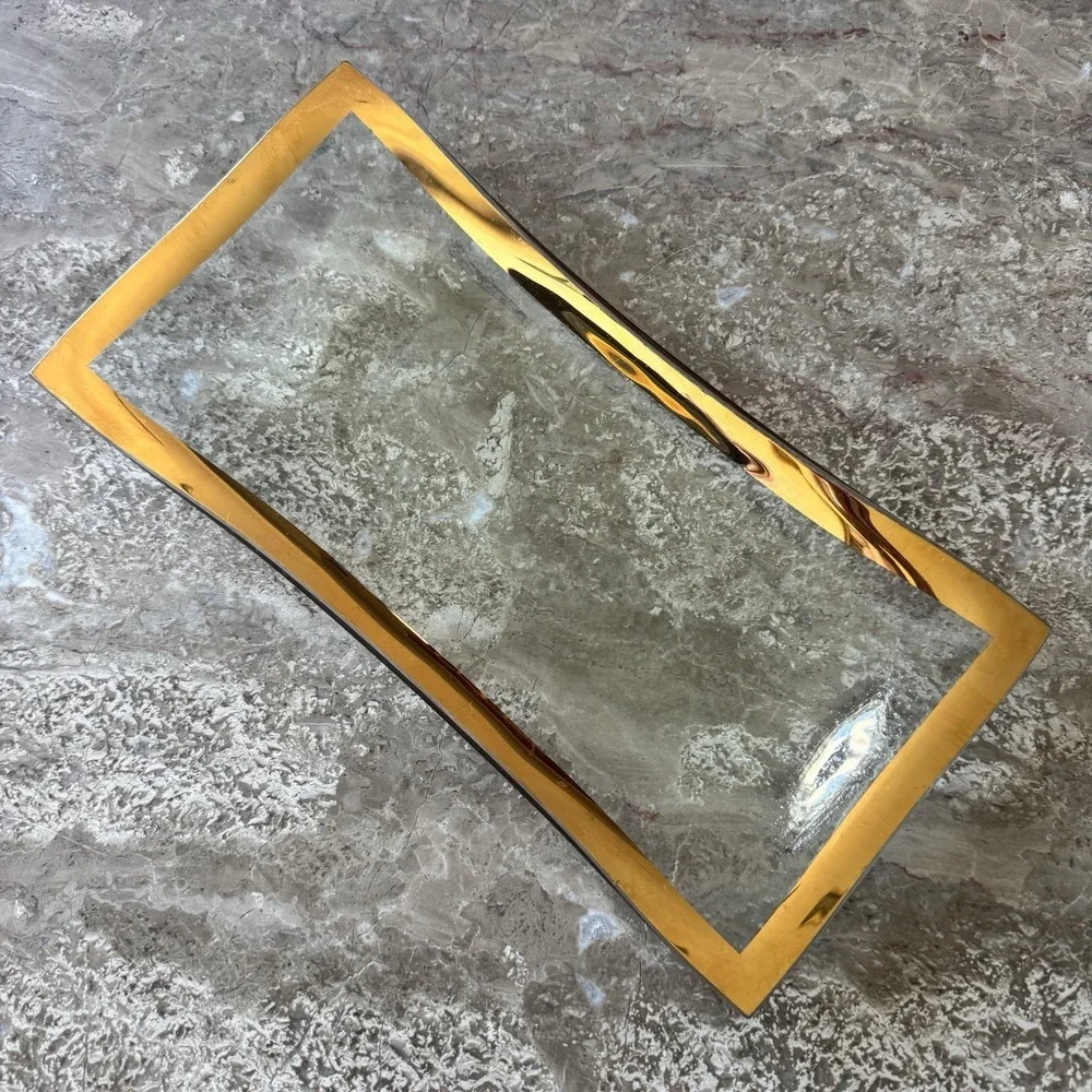 Gorgeous Signed Annie Glass 24kt Gold Antique Olive Tray Approx 11.5